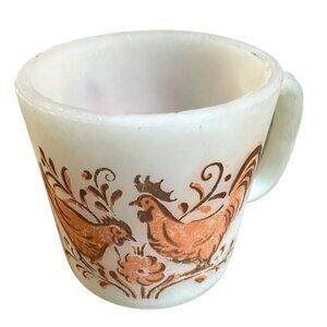 Vintage Glasbake Orange Rooster Milk Glass Mug No Chips or‎ Cracks Faded